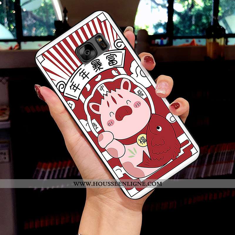 Coque Samsung Galaxy S7 Dessin Animé Fluide Doux Frais Protection Blanc Silicone Net Rouge Blanche