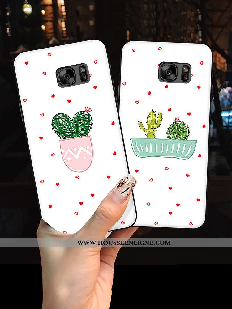 Coque Samsung Galaxy S7 Dessin Animé Fluide Doux Frais Protection Blanc Silicone Net Rouge Blanche