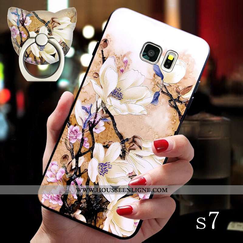 Coque Samsung Galaxy S7 Délavé En Daim Ornements Suspendus Étui Protection Style Chinois Boucle Vint