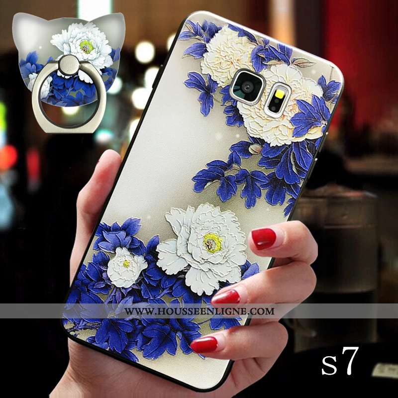 Coque Samsung Galaxy S7 Délavé En Daim Ornements Suspendus Étui Protection Style Chinois Boucle Vint