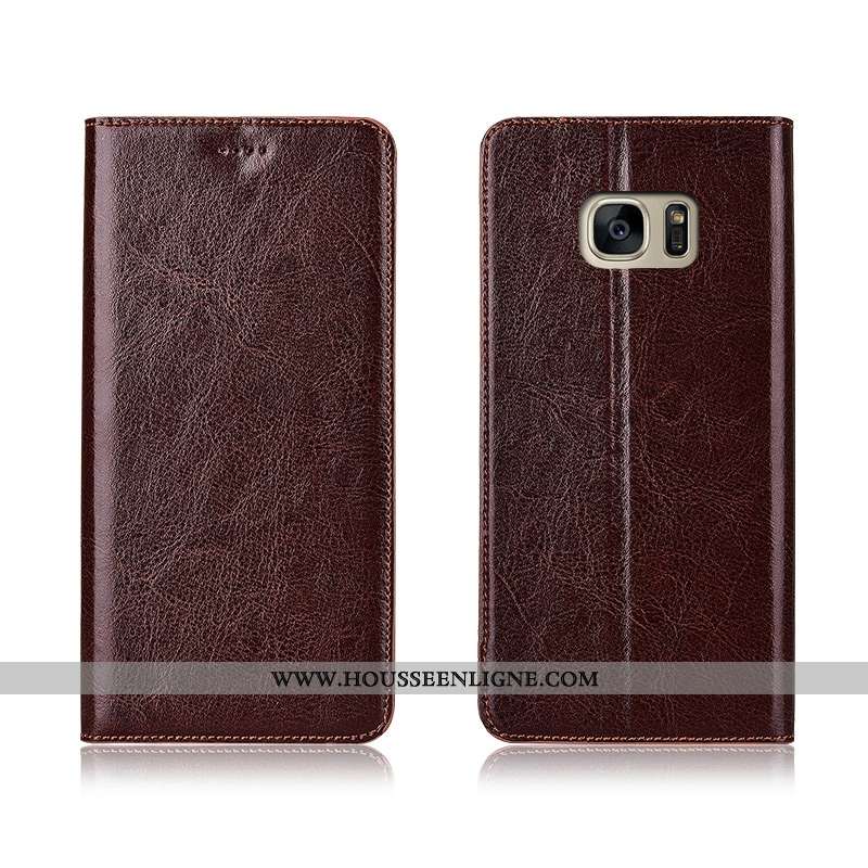 Coque Samsung Galaxy S7 Edge Cuir Véritable Cuir Étoile Étui Incassable Tout Compris Silicone Noir