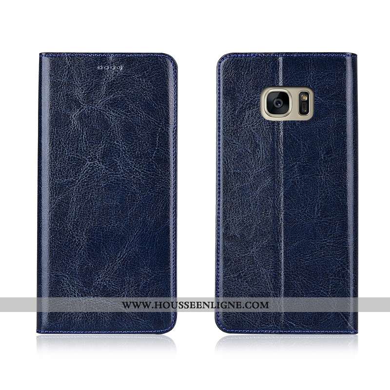Coque Samsung Galaxy S7 Edge Cuir Véritable Cuir Étoile Étui Incassable Tout Compris Silicone Noir