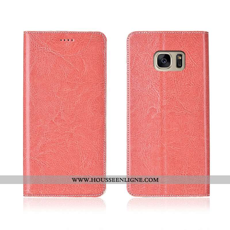 Coque Samsung Galaxy S7 Edge Cuir Véritable Cuir Étoile Étui Incassable Tout Compris Silicone Noir