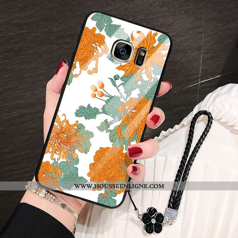 Coque Samsung Galaxy S7 Fluide Doux Verre Téléphone Portable Créatif Personnalité Incassable Dentell