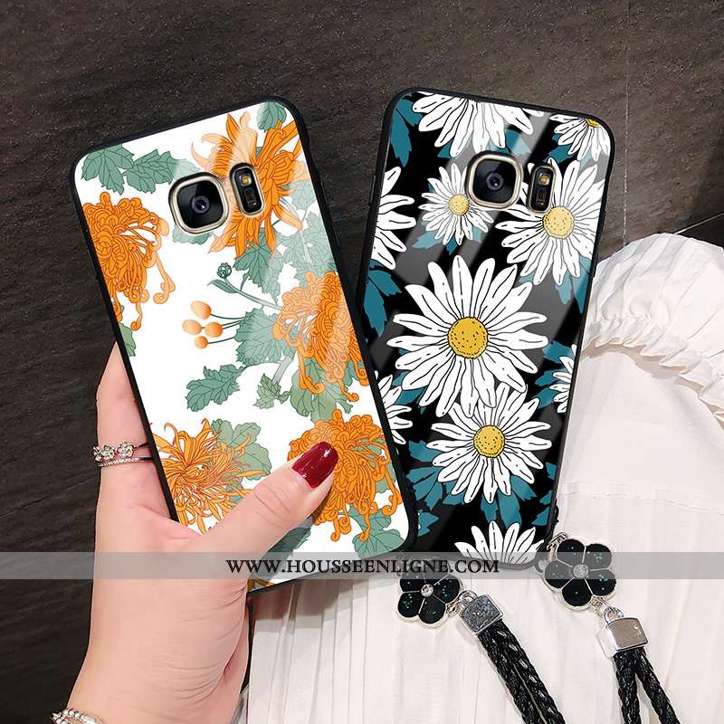 Coque Samsung Galaxy S7 Fluide Doux Verre Téléphone Portable Créatif Personnalité Incassable Dentell