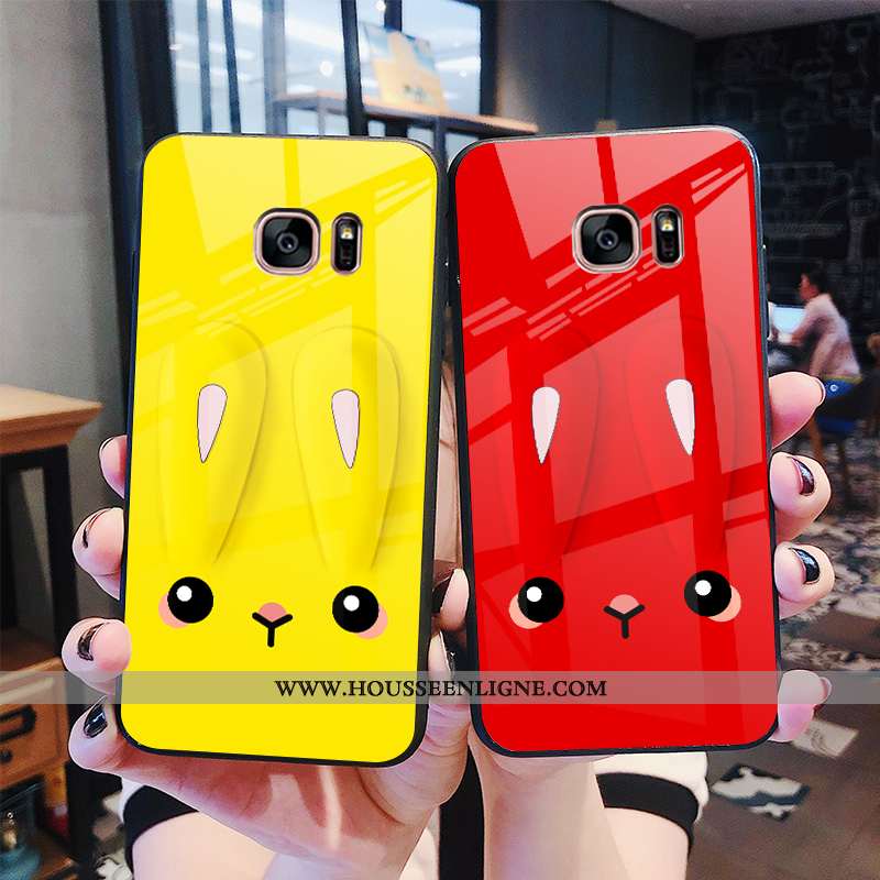 Coque Samsung Galaxy S7 Légère Fluide Doux Protection Lapin Simple Incassable Verre Jaune