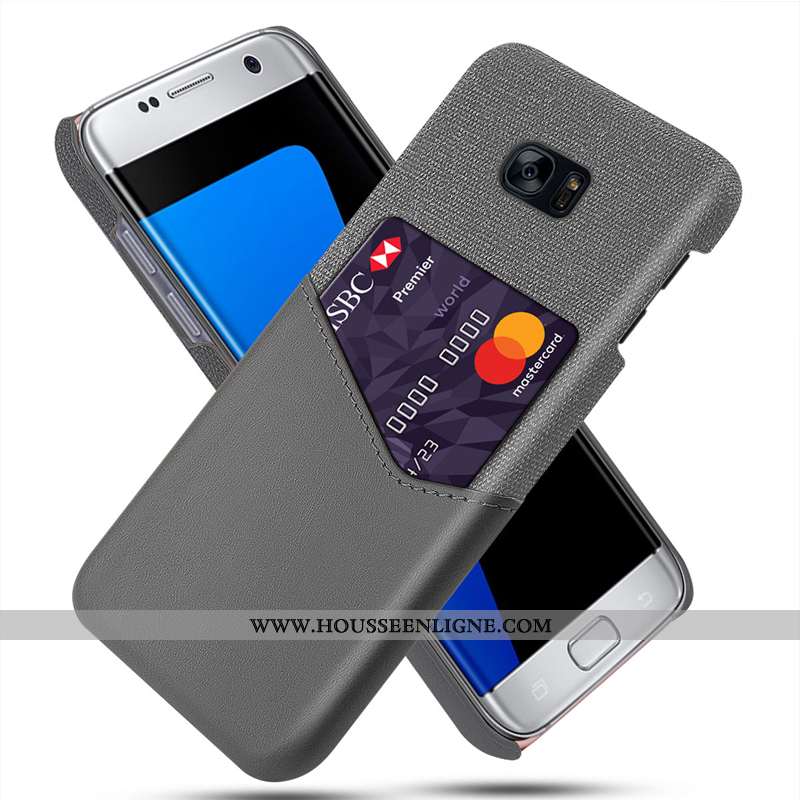 Coque Samsung Galaxy S7 Protection Cuir Modèle Fleurie Tissu Carte Bleu Marin Bleu Foncé