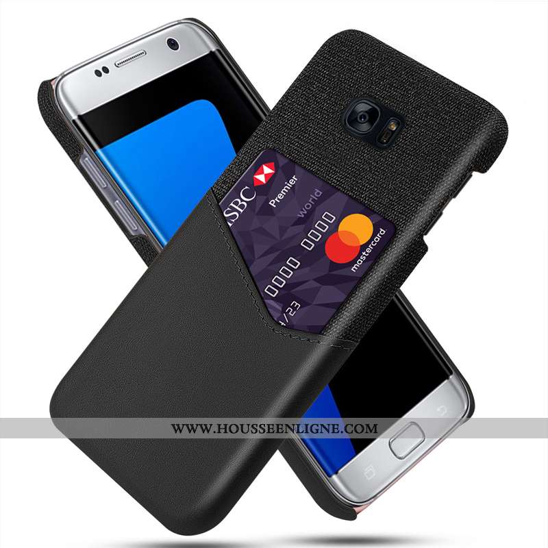 Coque Samsung Galaxy S7 Protection Cuir Modèle Fleurie Tissu Carte Bleu Marin Bleu Foncé