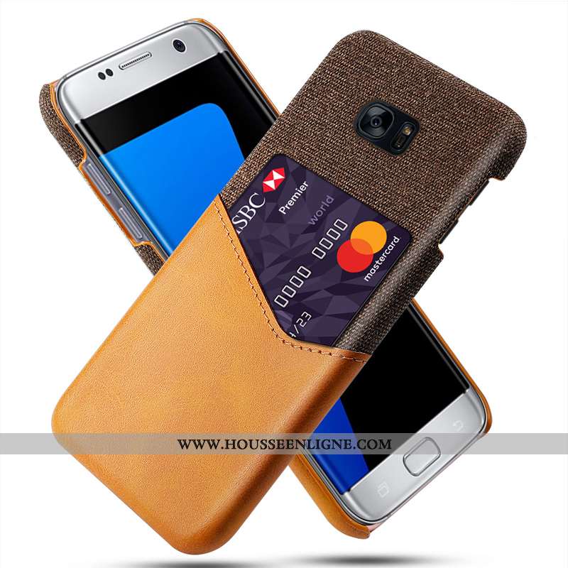 Coque Samsung Galaxy S7 Protection Cuir Modèle Fleurie Tissu Carte Bleu Marin Bleu Foncé