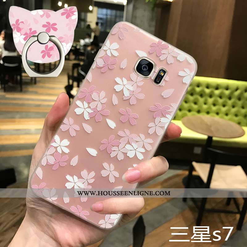 Coque Samsung Galaxy S7 Silicone Protection Net Rouge Nouveau Rose Créatif Étui
