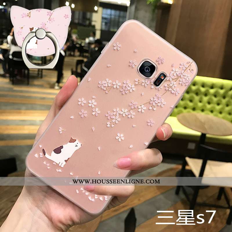 Coque Samsung Galaxy S7 Silicone Protection Net Rouge Nouveau Rose Créatif Étui