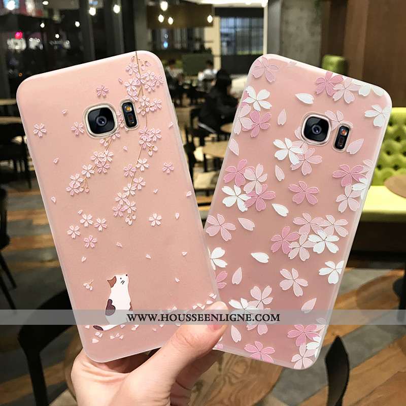 Coque Samsung Galaxy S7 Silicone Protection Net Rouge Nouveau Rose Créatif Étui