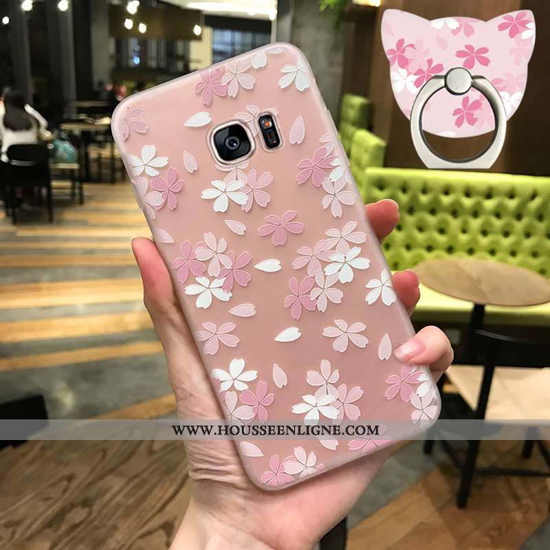 Coque Samsung Galaxy S7 Silicone Protection Net Rouge Nouveau Rose Créatif Étui