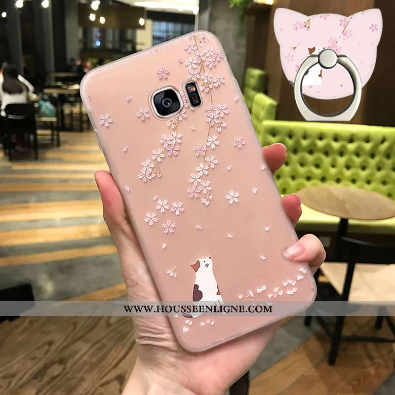 Coque Samsung Galaxy S7 Silicone Protection Net Rouge Nouveau Rose Créatif Étui