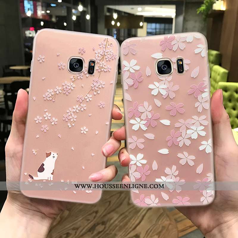 Coque Samsung Galaxy S7 Silicone Protection Net Rouge Nouveau Rose Créatif Étui