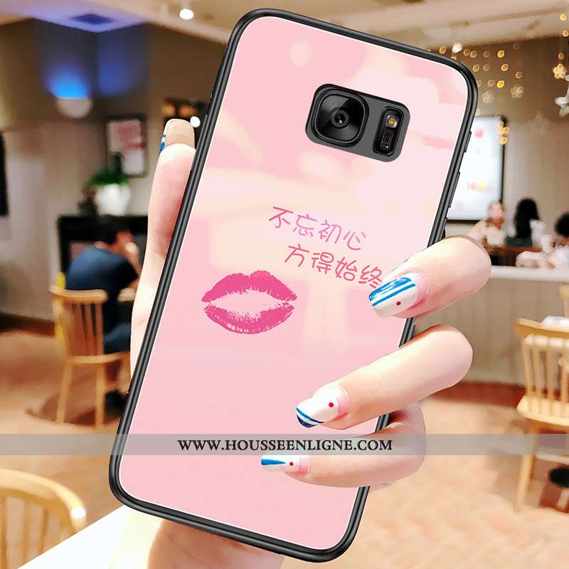 Coque Samsung Galaxy S7 Silicone Verre Tendance Rose Étoile Téléphone Portable Nouveau