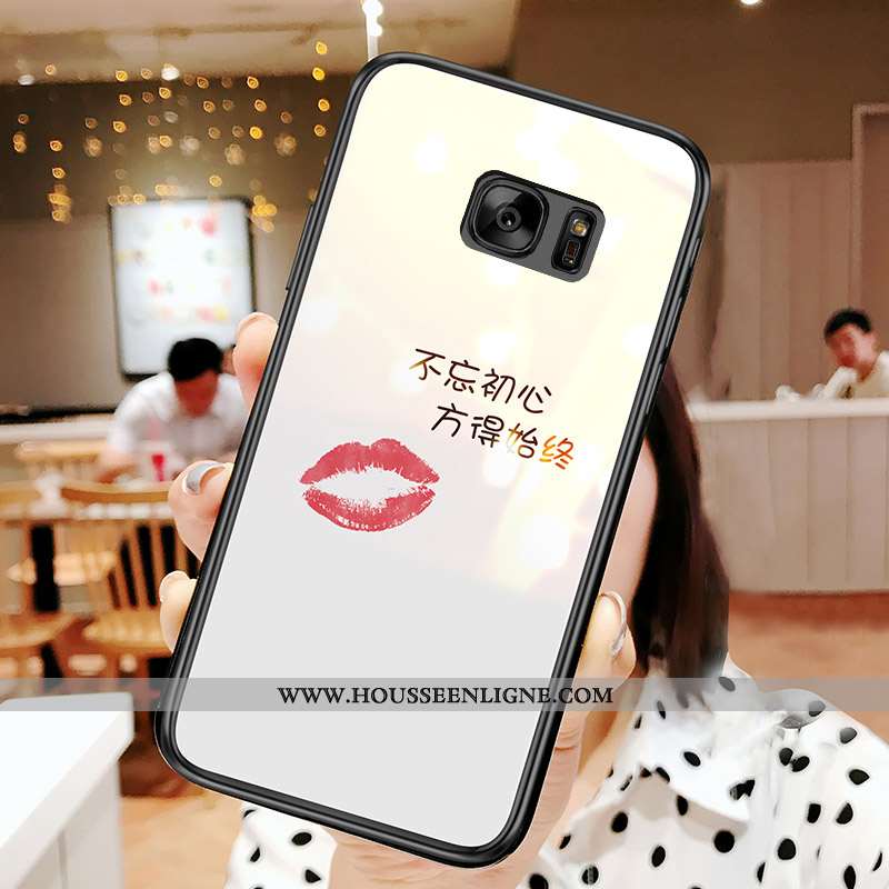 Coque Samsung Galaxy S7 Silicone Verre Tendance Rose Étoile Téléphone Portable Nouveau