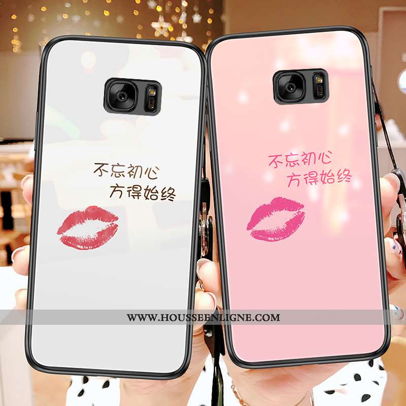 Coque Samsung Galaxy S7 Silicone Verre Tendance Rose Étoile Téléphone Portable Nouveau