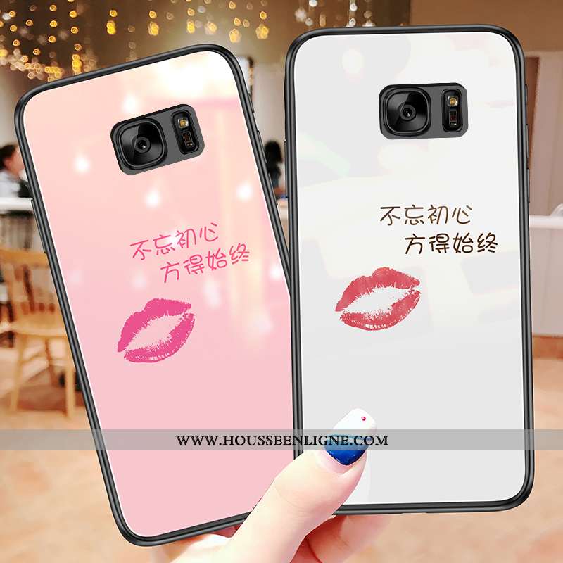 Coque Samsung Galaxy S7 Silicone Verre Tendance Rose Étoile Téléphone Portable Nouveau