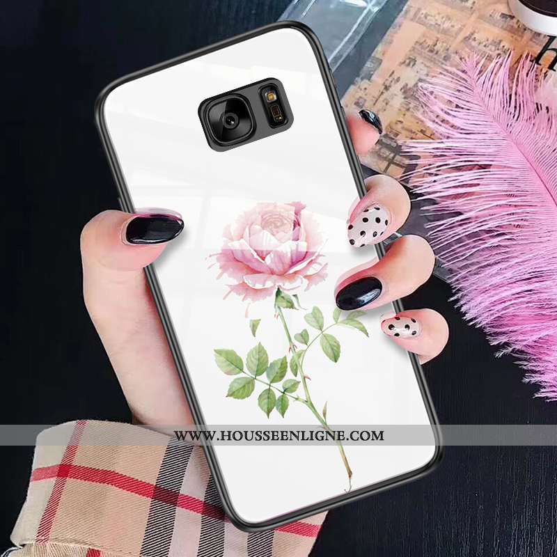 Coque Samsung Galaxy S7 Verre Fluide Doux Étoile Rose Silicone Étui