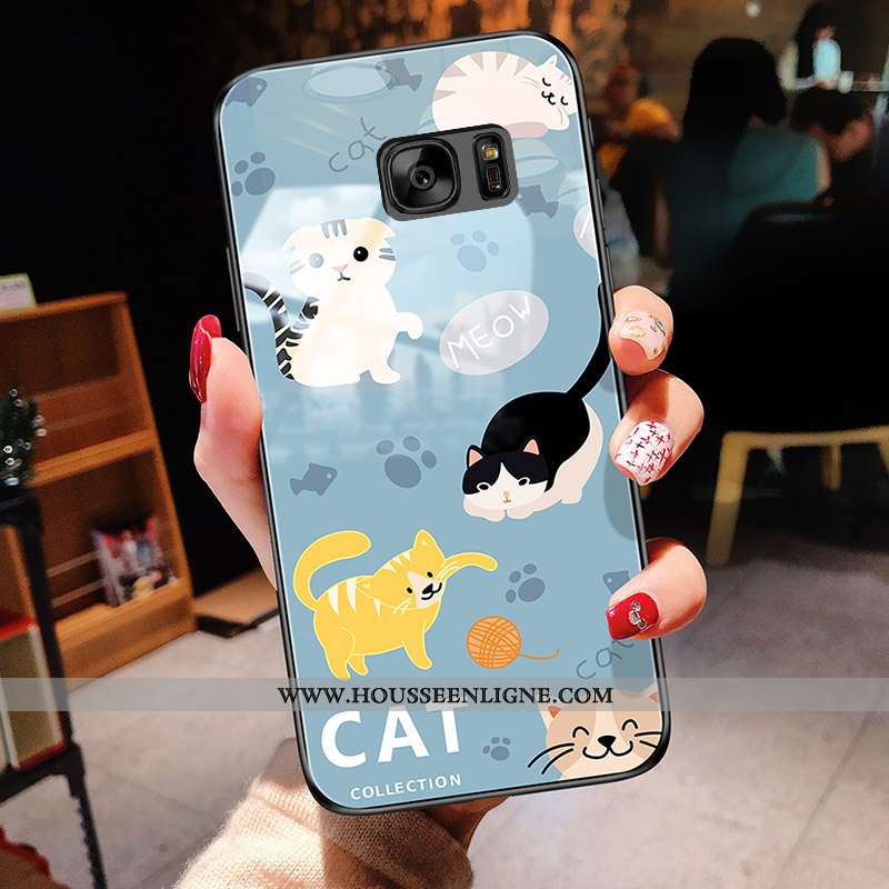 Coque Samsung Galaxy S7 Verre Personnalité Étoile Téléphone Portable Jaune Amoureux Étui
