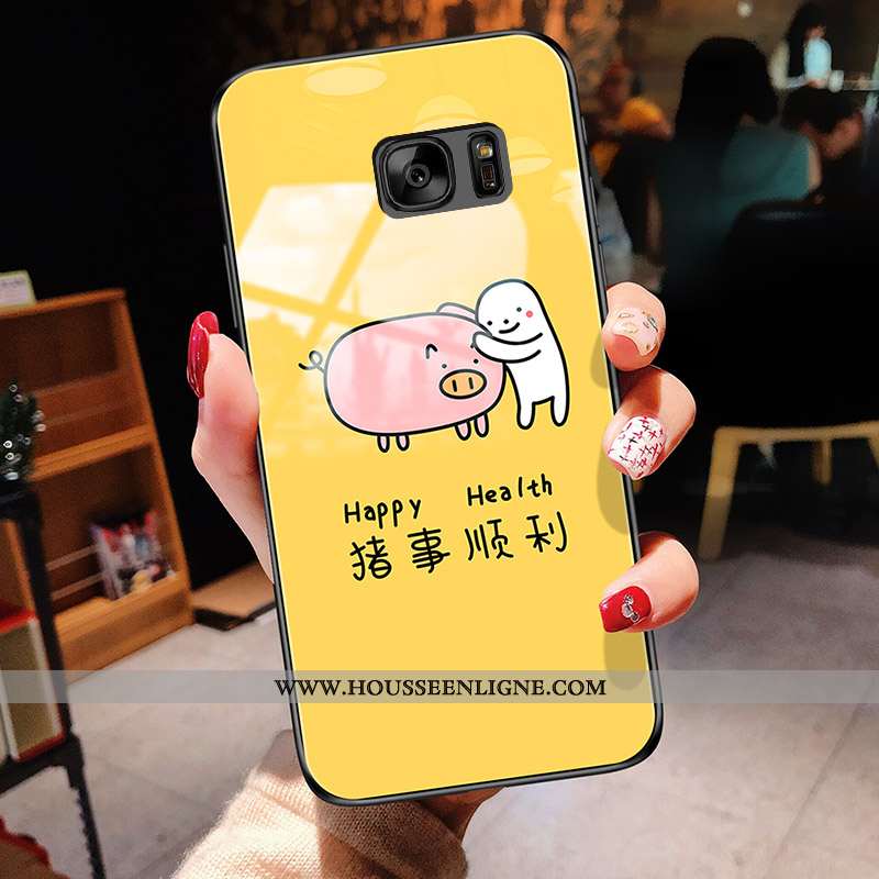 Coque Samsung Galaxy S7 Verre Personnalité Étoile Téléphone Portable Jaune Amoureux Étui