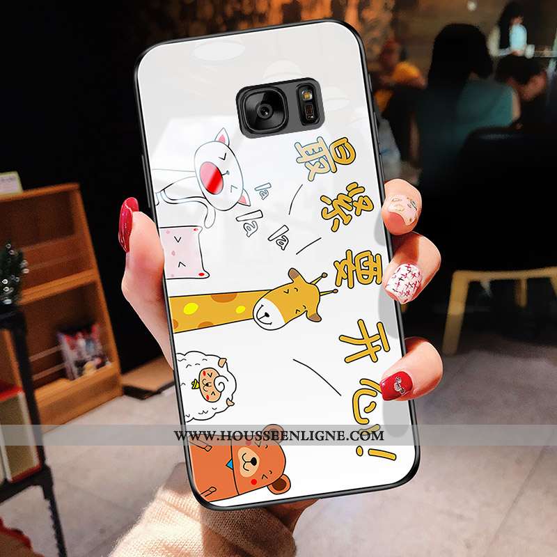 Coque Samsung Galaxy S7 Verre Personnalité Étoile Téléphone Portable Jaune Amoureux Étui