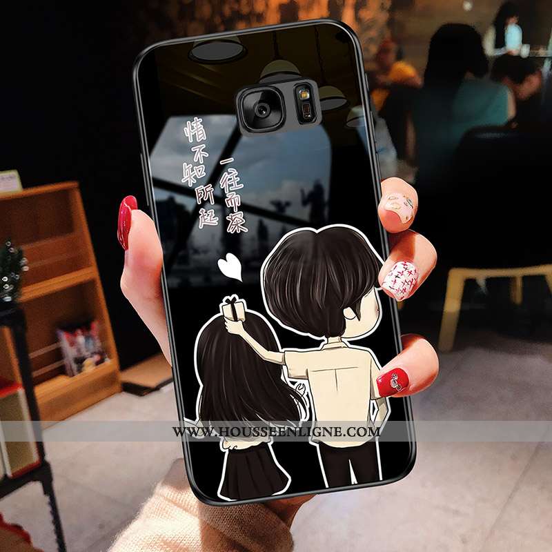 Coque Samsung Galaxy S7 Verre Personnalité Étoile Téléphone Portable Jaune Amoureux Étui