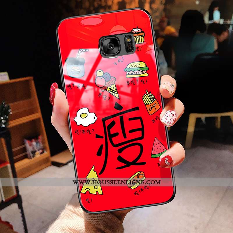 Coque Samsung Galaxy S7 Verre Personnalité Étoile Téléphone Portable Jaune Amoureux Étui
