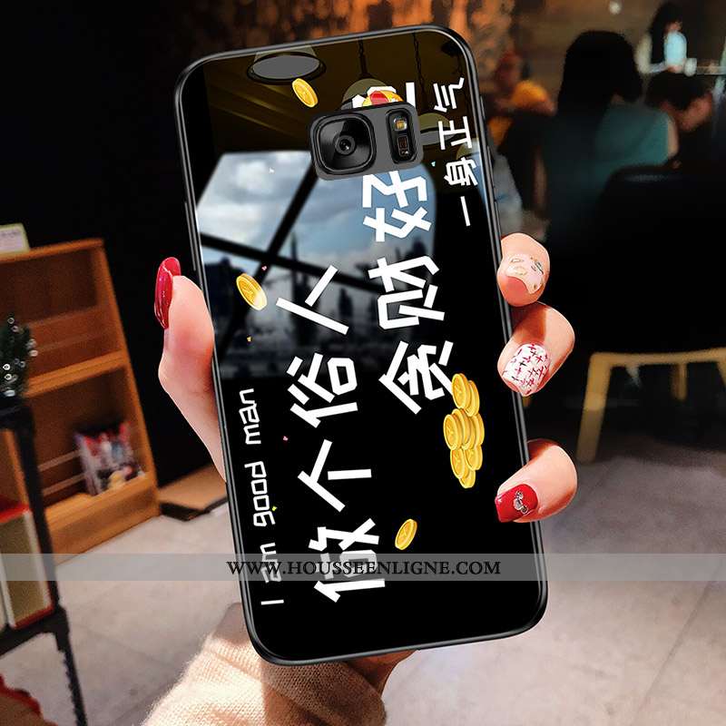 Coque Samsung Galaxy S7 Verre Personnalité Étoile Téléphone Portable Jaune Amoureux Étui