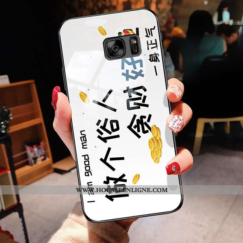 Coque Samsung Galaxy S7 Verre Personnalité Étoile Téléphone Portable Jaune Amoureux Étui