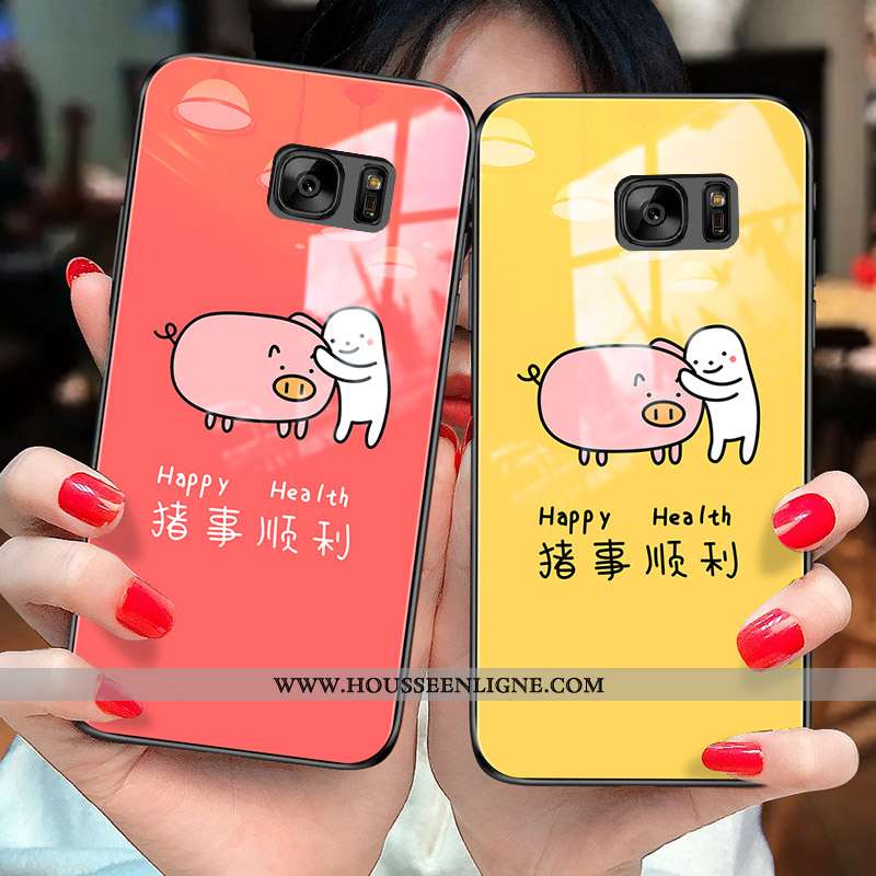 Coque Samsung Galaxy S7 Verre Personnalité Étoile Téléphone Portable Jaune Amoureux Étui
