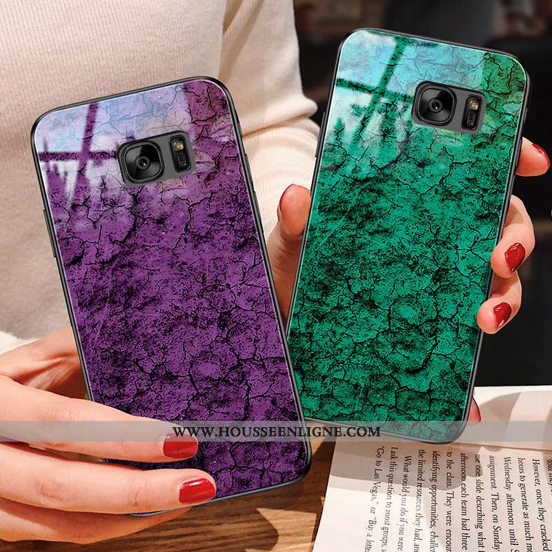 Coque Samsung Galaxy S7 Verre Personnalité Étoile Téléphone Portable Jaune Amoureux Étui
