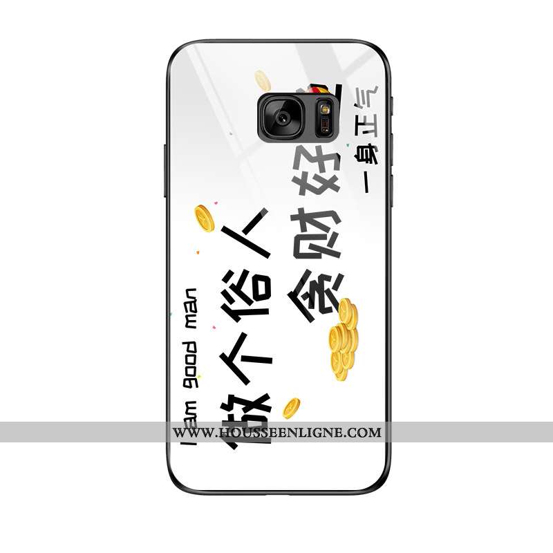 Coque Samsung Galaxy S7 Verre Personnalité Étoile Téléphone Portable Jaune Amoureux Étui