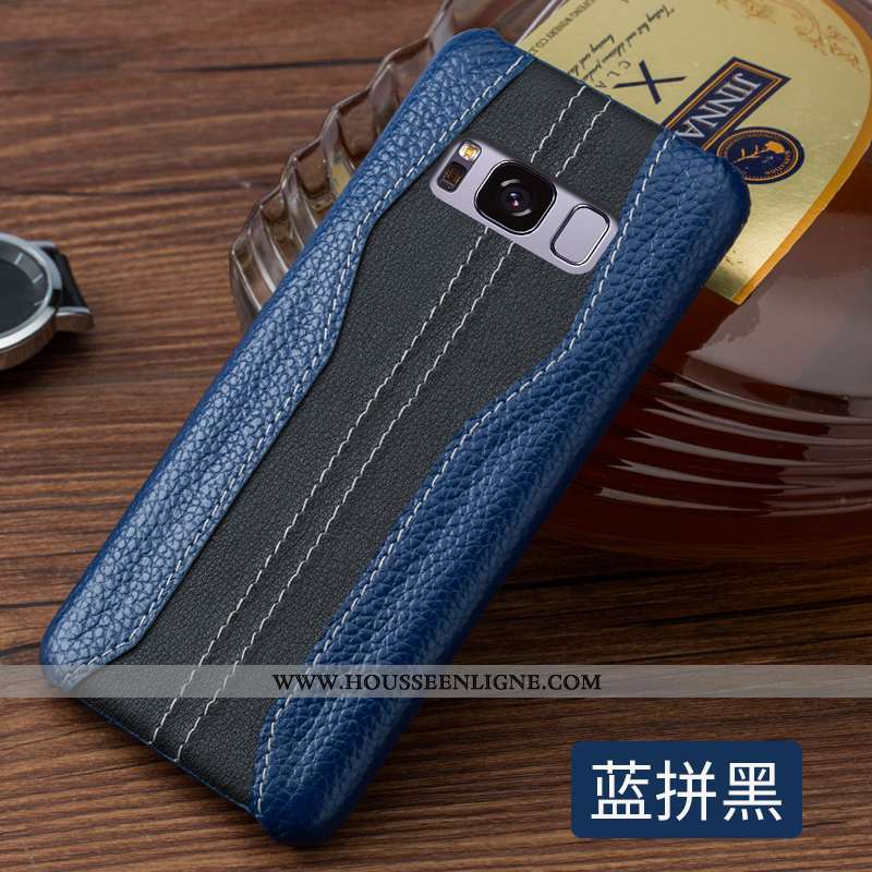 Coque Samsung Galaxy S8+ Protection Personnalité Bleu Créatif Étui Cuir Véritable