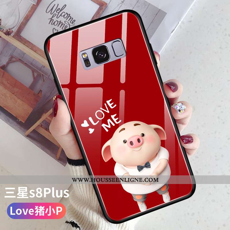 Coque Samsung Galaxy S8+ Verre Personnalité Silicone Vert Amoureux Téléphone Portable Verte