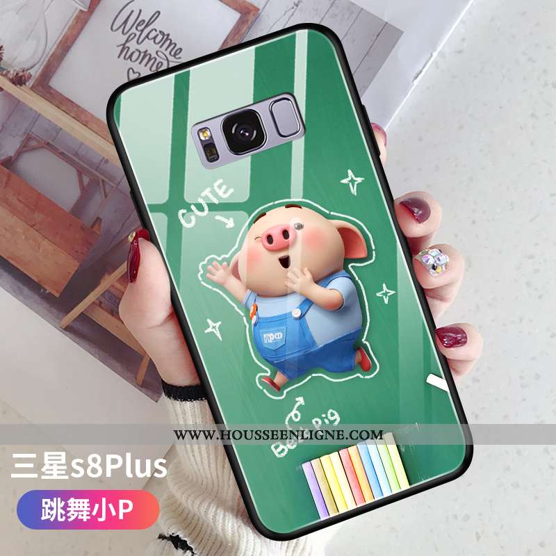 Coque Samsung Galaxy S8+ Verre Personnalité Silicone Vert Amoureux Téléphone Portable Verte