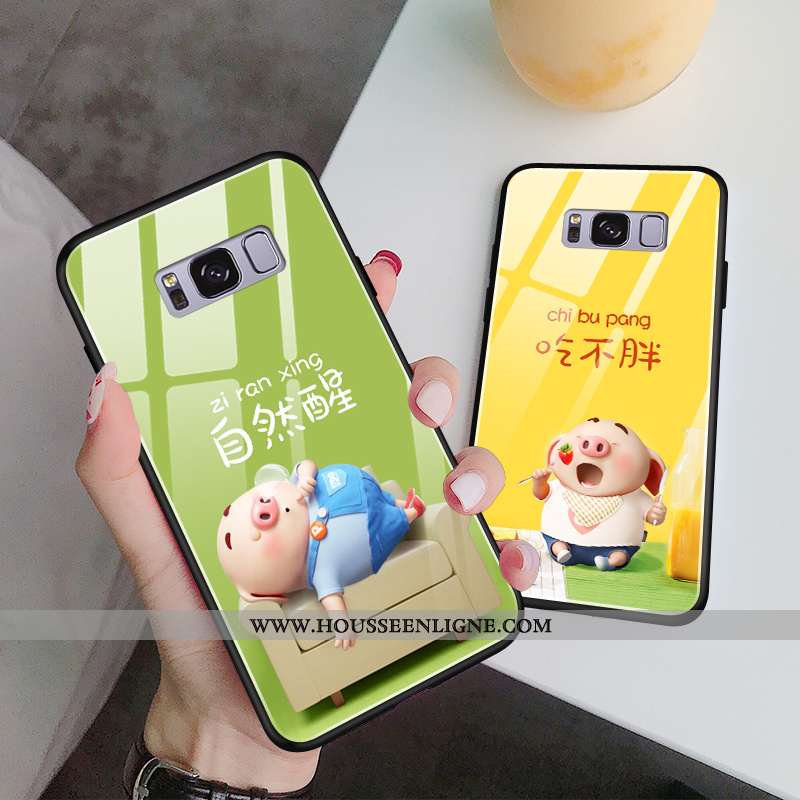 Coque Samsung Galaxy S8+ Verre Personnalité Silicone Vert Amoureux Téléphone Portable Verte