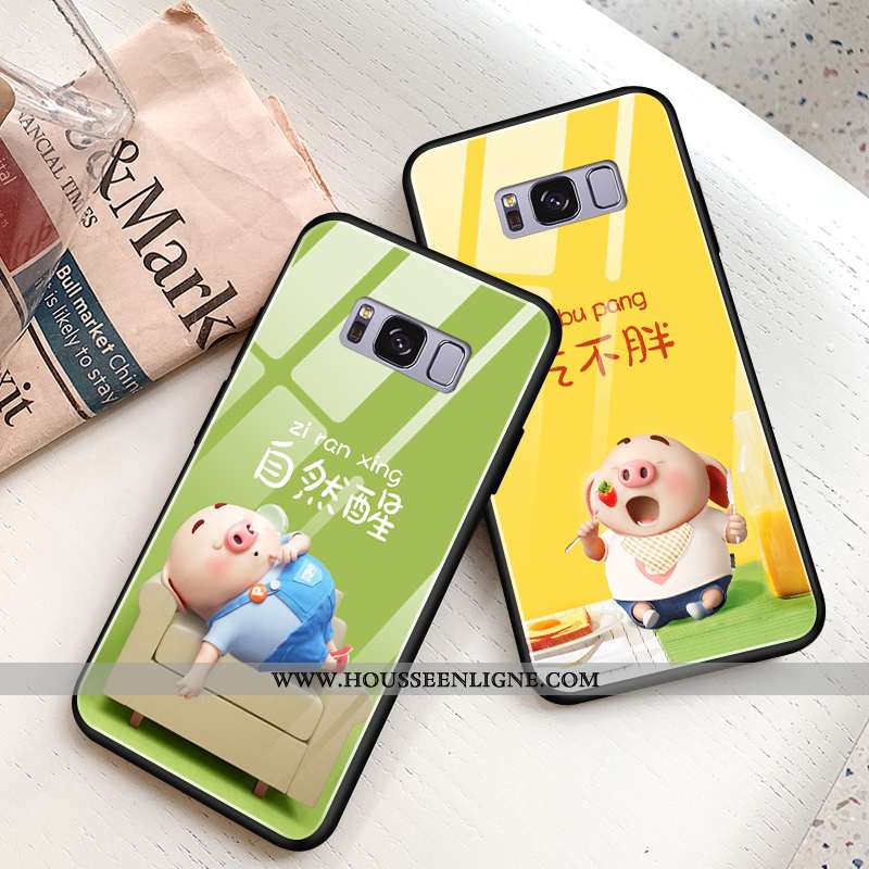 Coque Samsung Galaxy S8+ Verre Personnalité Silicone Vert Amoureux Téléphone Portable Verte