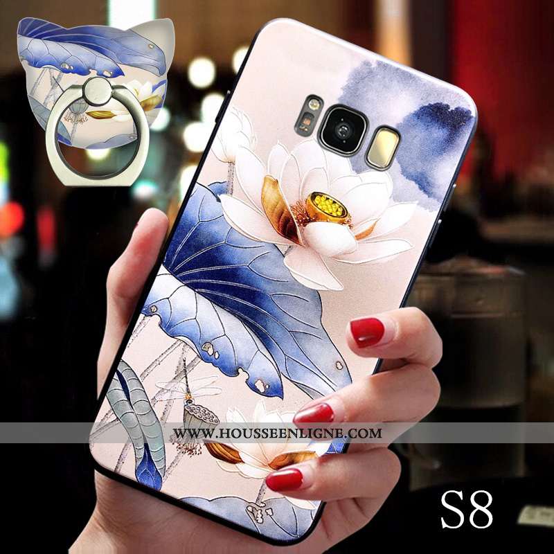 Coque Samsung Galaxy S8 Vintage Tendance Fluide Doux Support Anneau Tout Compris Étoile Bleu