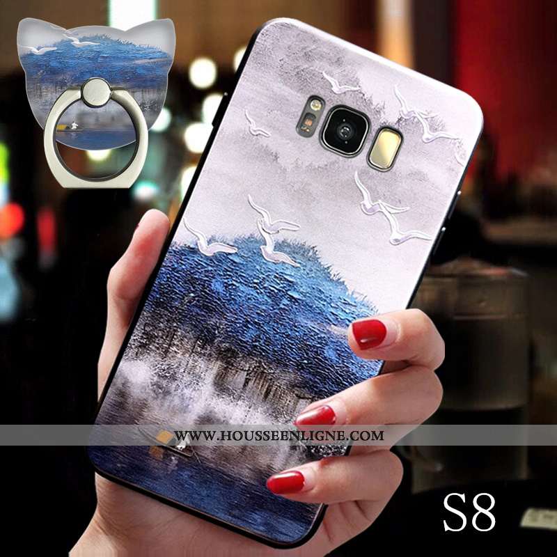 Coque Samsung Galaxy S8 Vintage Tendance Fluide Doux Support Anneau Tout Compris Étoile Bleu