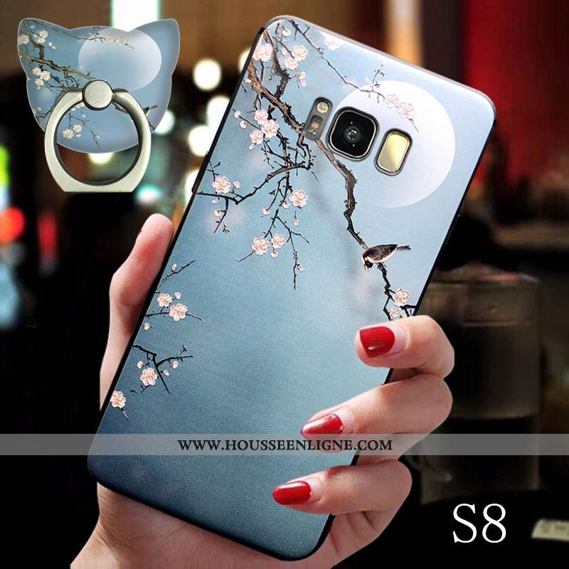 Coque Samsung Galaxy S8 Vintage Tendance Fluide Doux Support Anneau Tout Compris Étoile Bleu