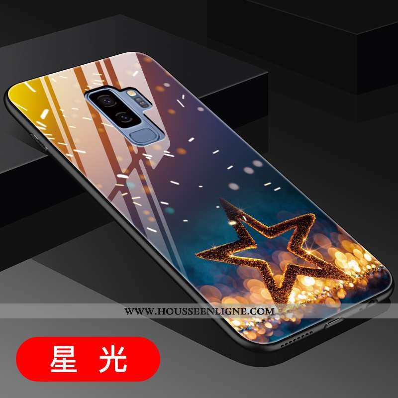 Coque Samsung Galaxy S9+ Créatif Verre Noir Téléphone Portable Étoile Net Rouge