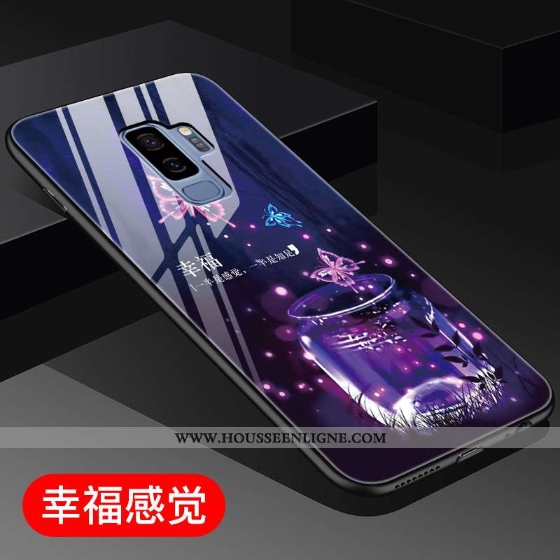 Coque Samsung Galaxy S9+ Créatif Verre Noir Téléphone Portable Étoile Net Rouge