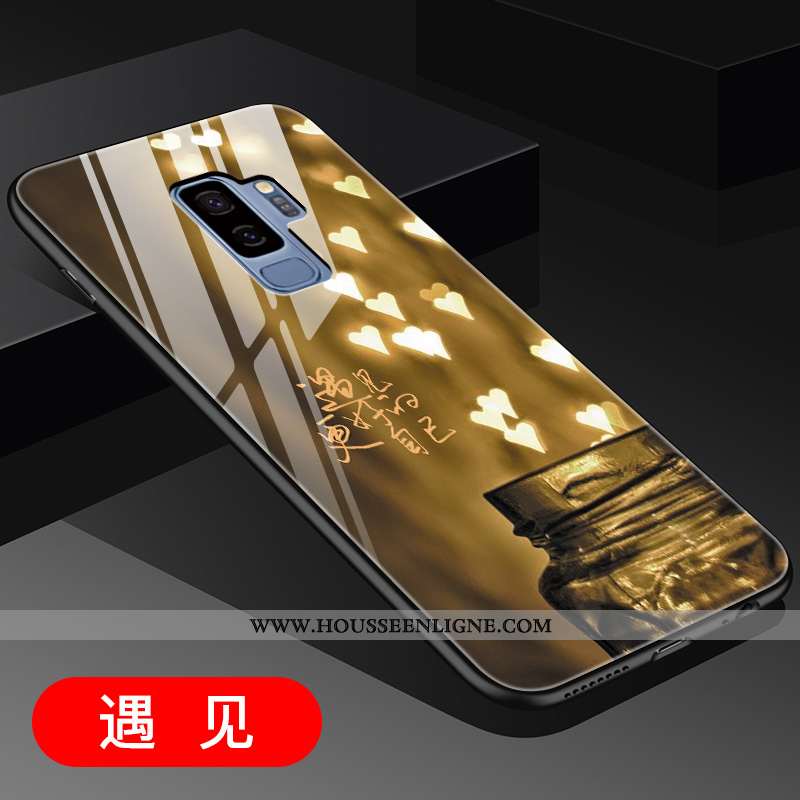 Coque Samsung Galaxy S9+ Créatif Verre Noir Téléphone Portable Étoile Net Rouge