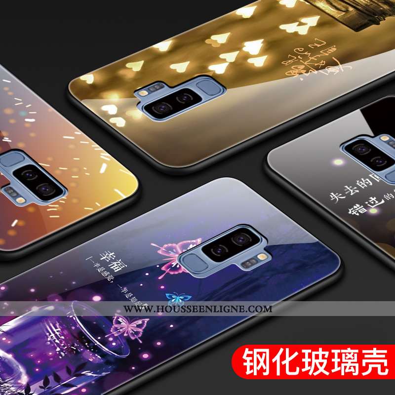 Coque Samsung Galaxy S9+ Créatif Verre Noir Téléphone Portable Étoile Net Rouge