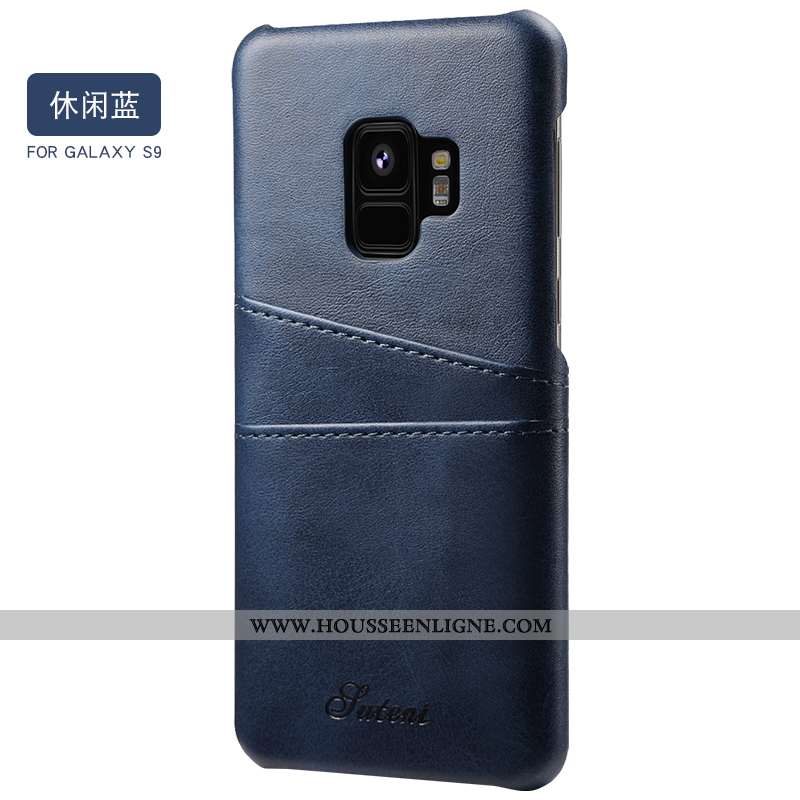 Coque Samsung Galaxy S9 Cuir Fluide Doux Téléphone Portable Vent Bleu Luxe