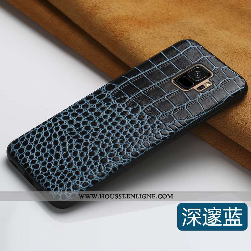 Coque Samsung Galaxy S9 Cuir Personnalité Bovins Luxe Tout Compris Créatif Véritable Bleu