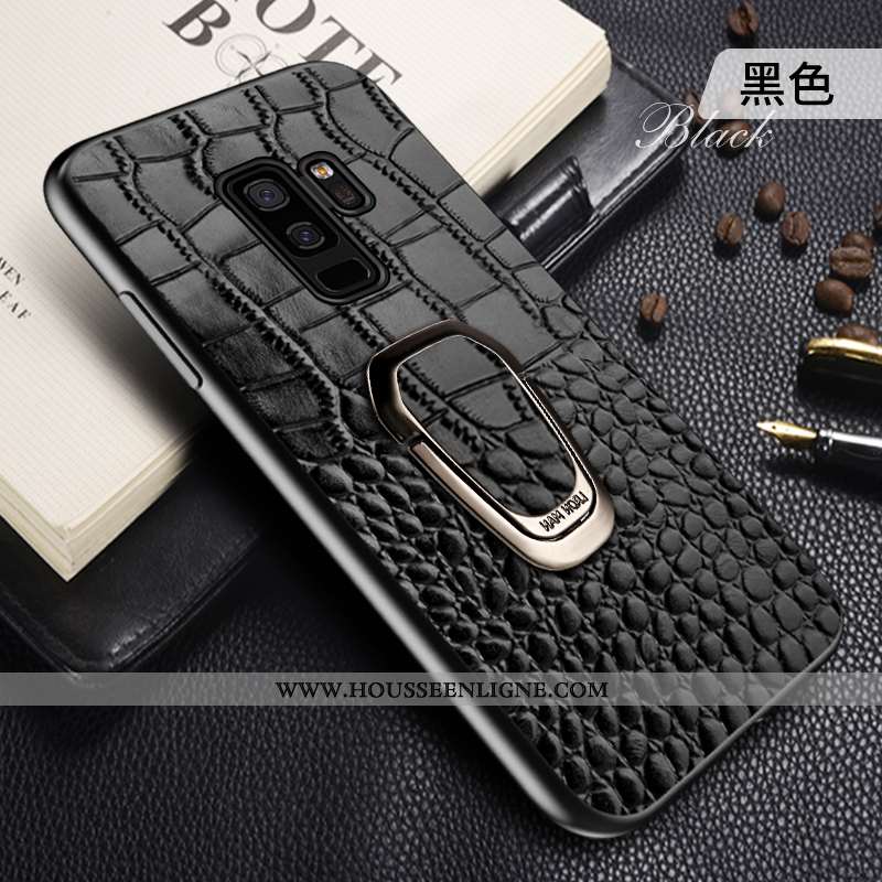 Coque Samsung Galaxy S9+ Cuir Véritable Cuir Magnétisme Rouge Anneau Support