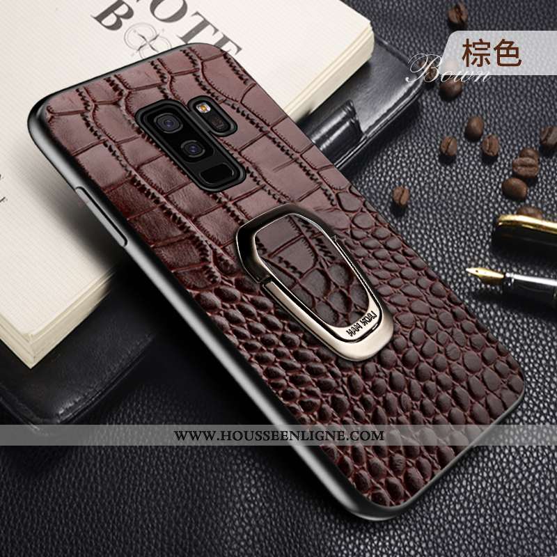 Coque Samsung Galaxy S9+ Cuir Véritable Cuir Magnétisme Rouge Anneau Support